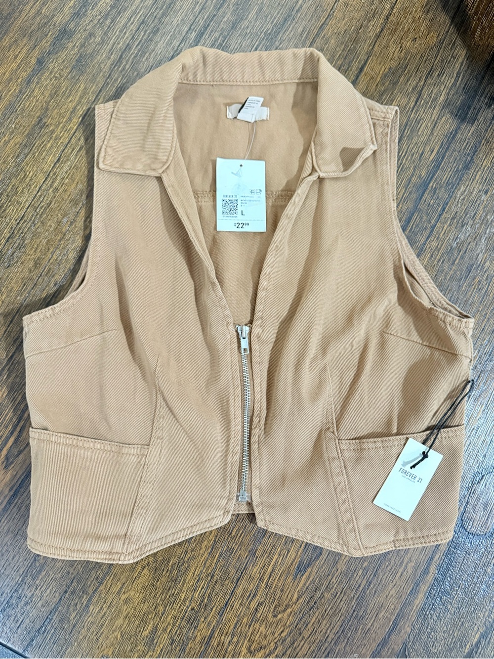 Forever 21 tan denim zip-up vest